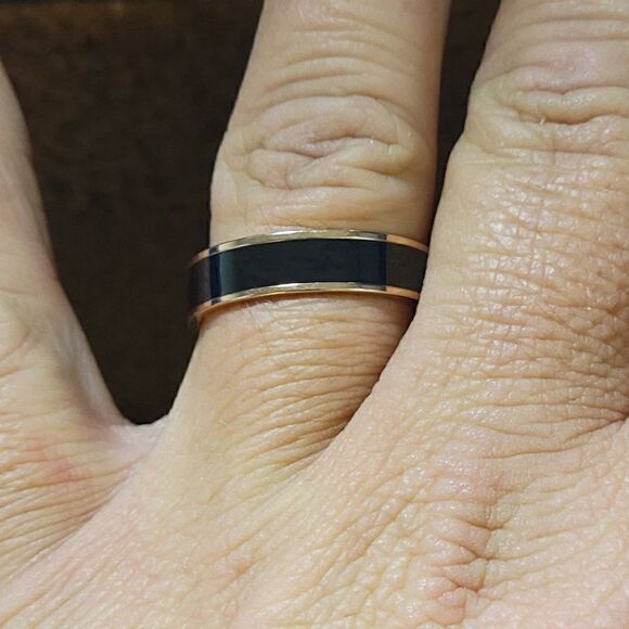 Men's Real Rose Gold Tungsten Wedding Ring With Black Ceramic Inlay Guys Ring - Picture 2 of 10